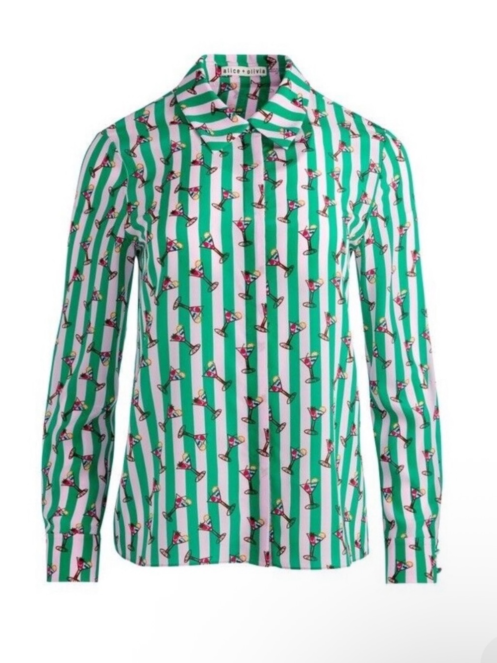 Alice + Olivia Striped Silk Martini Blouse S